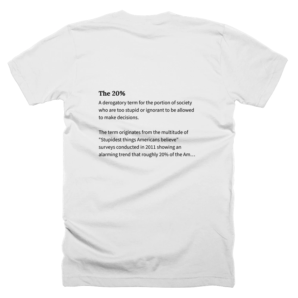 T-shirt with a definition of 'The 20%' printed on the back