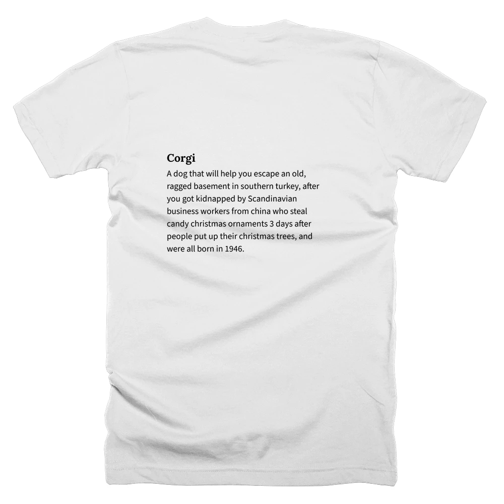 T-shirt with a definition of 'Corgi' printed on the back