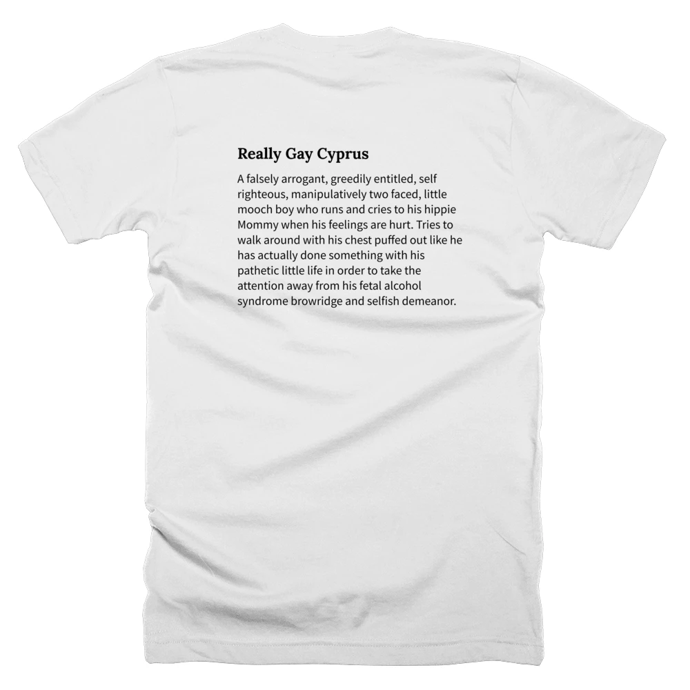 T-shirt with a definition of 'Really Gay Cyprus' printed on the back