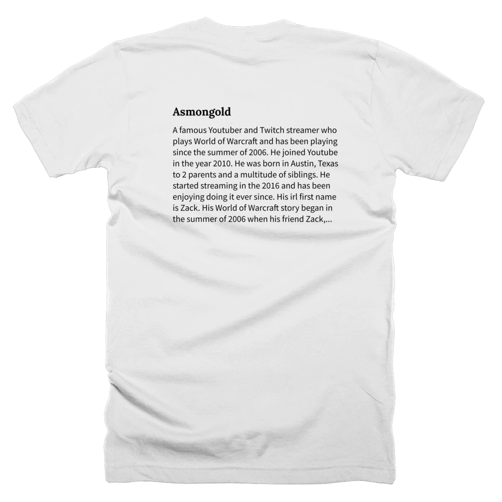 T-shirt with a definition of 'Asmongold' printed on the back