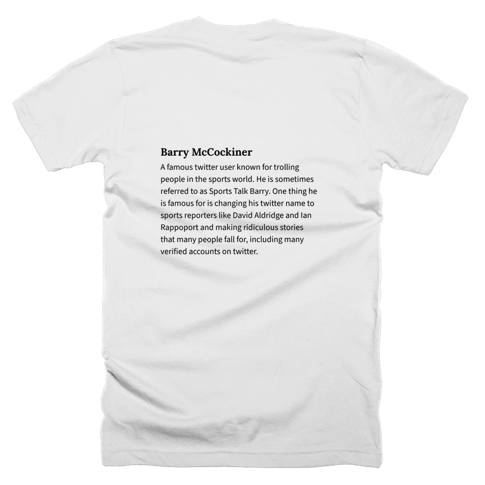 T-shirt with a definition of 'Barry McCockiner' printed on the back