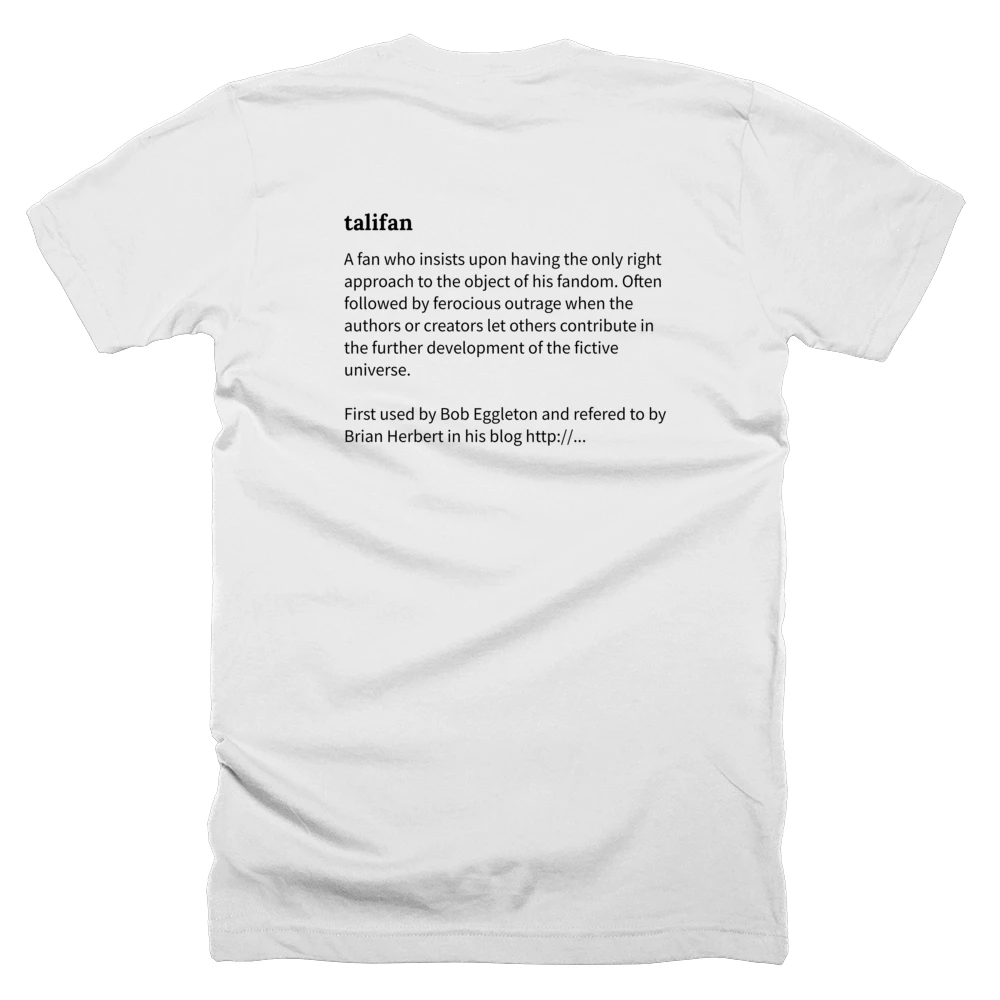 T-shirt with a definition of 'talifan' printed on the back