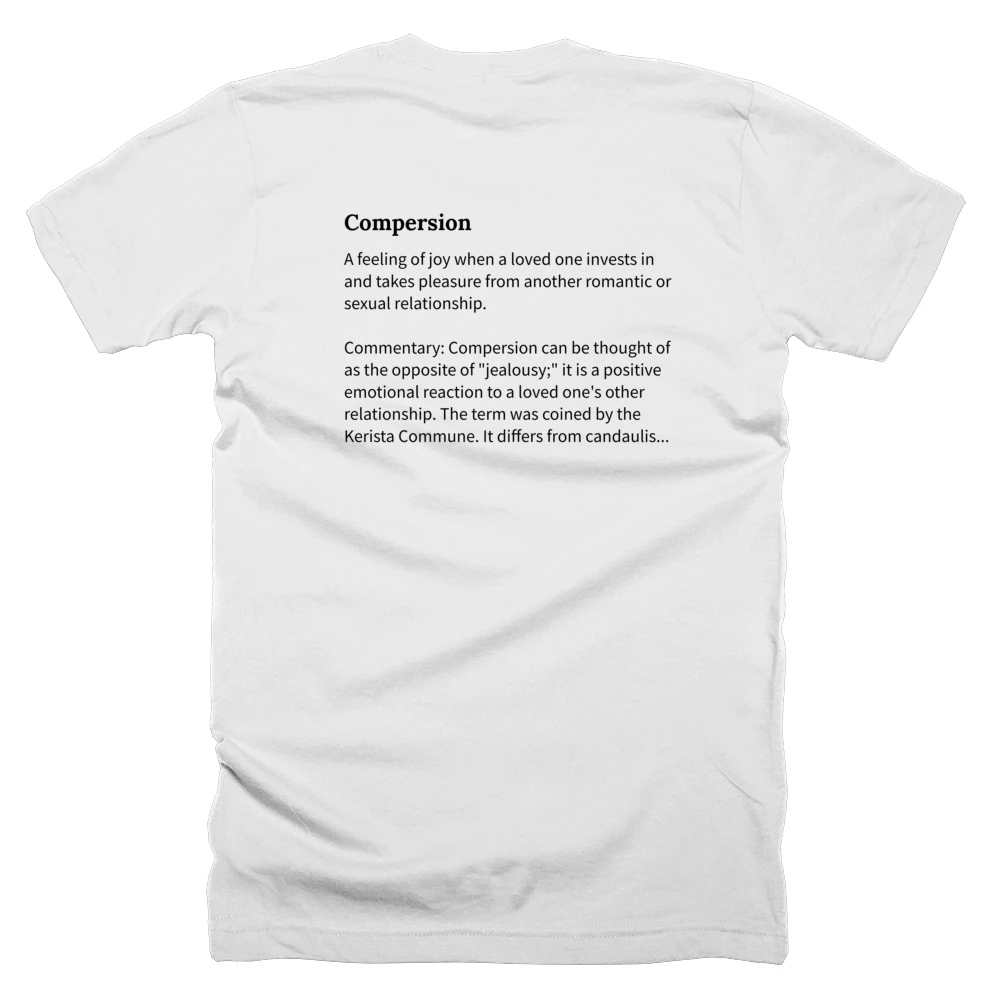T-shirt with a definition of 'Compersion' printed on the back