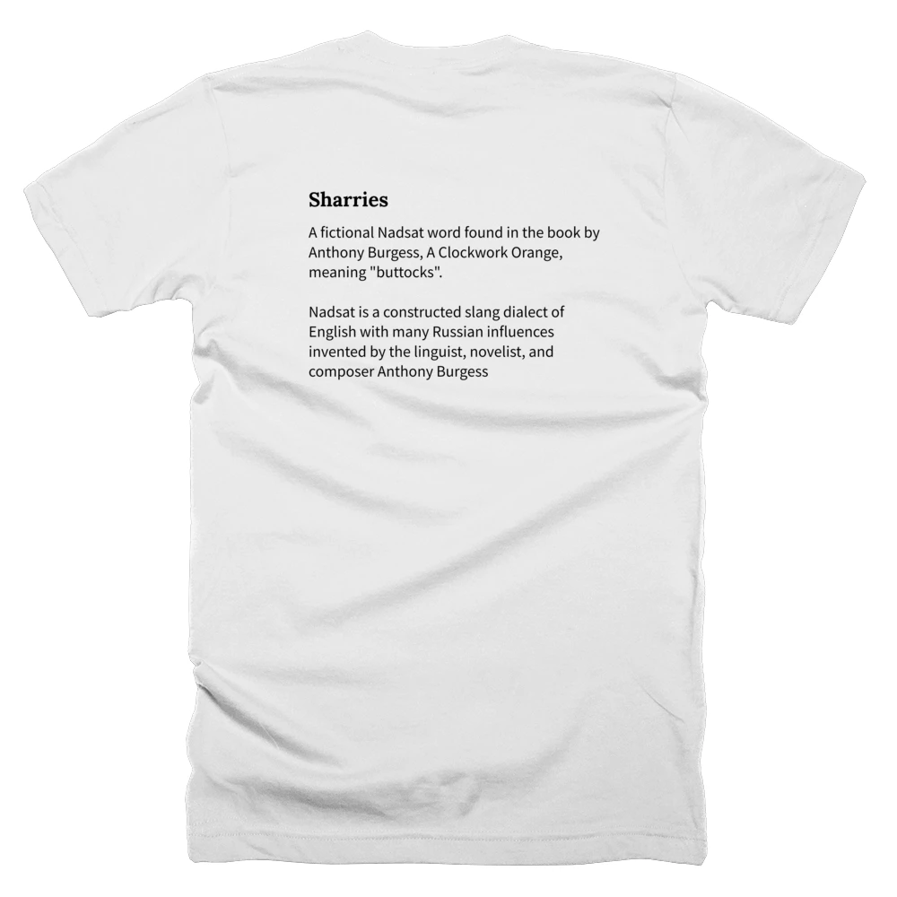 T-shirt with a definition of 'Sharries' printed on the back