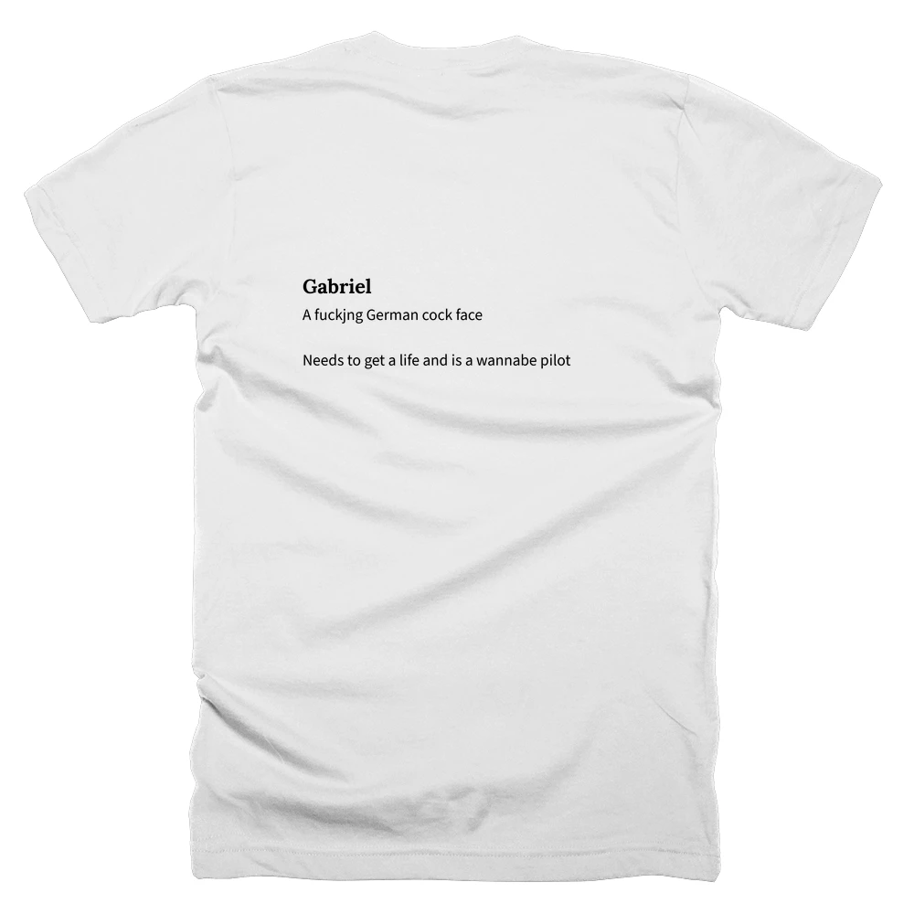 T-shirt with a definition of 'Gabriel' printed on the back