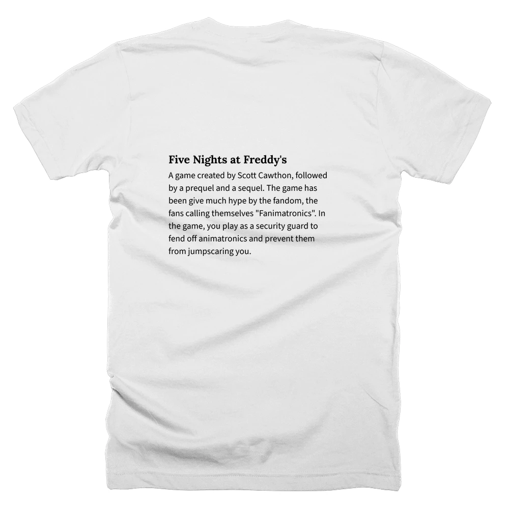 T-shirt with a definition of 'Five Nights at Freddy's' printed on the back