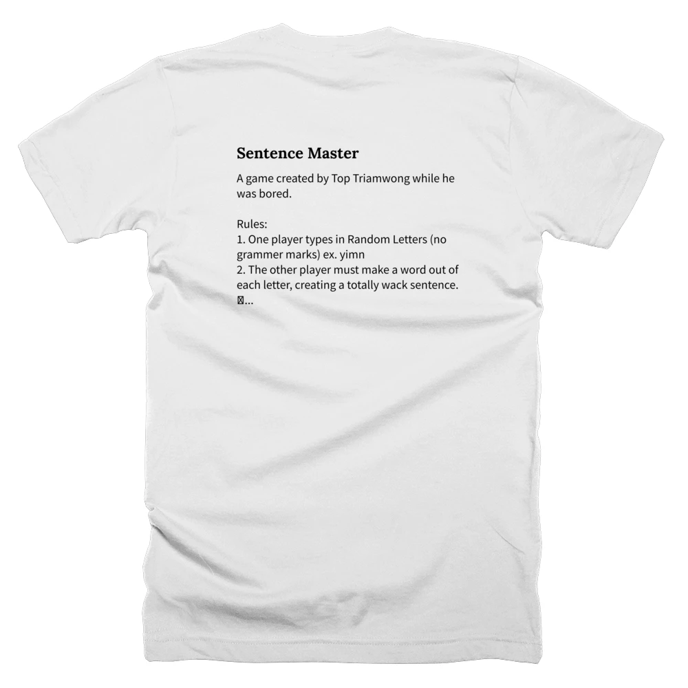 T-shirt with a definition of 'Sentence Master' printed on the back