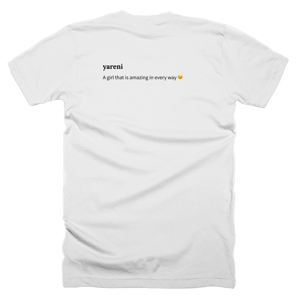 T-shirt with a definition of 'yareni' printed on the back