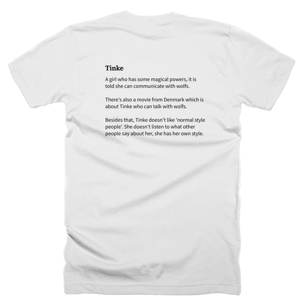 T-shirt with a definition of 'Tinke' printed on the back