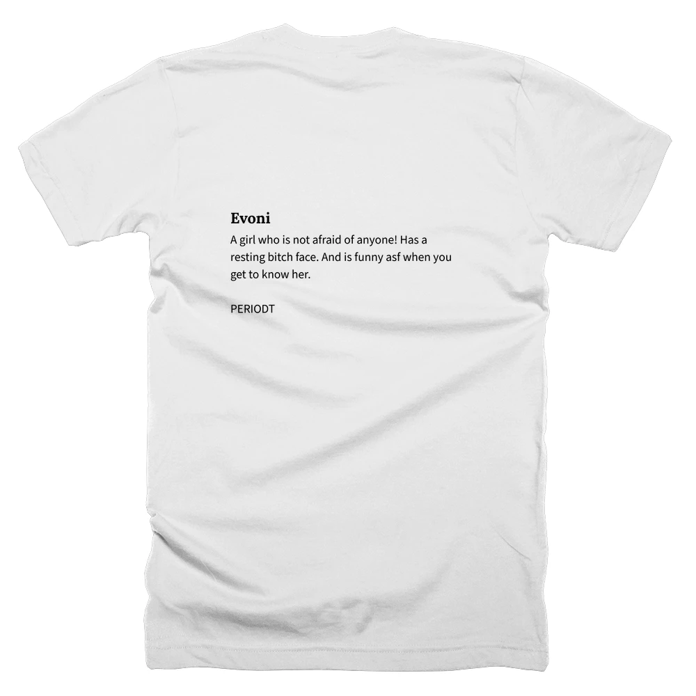 T-shirt with a definition of 'Evoni' printed on the back