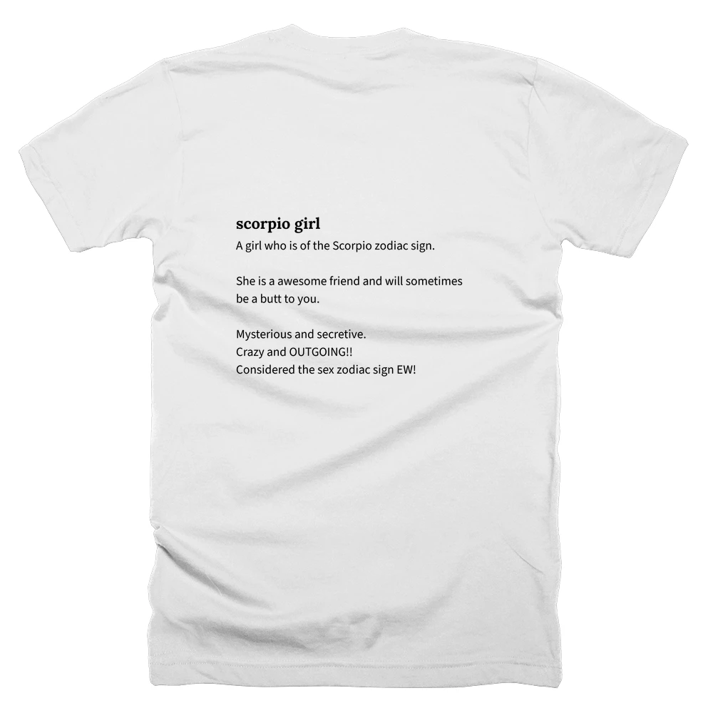 T-shirt with a definition of 'scorpio girl' printed on the back