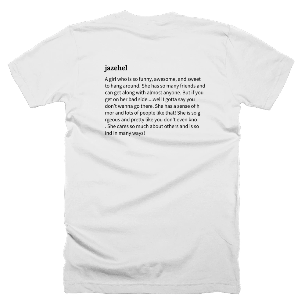 T-shirt with a definition of 'jazehel' printed on the back