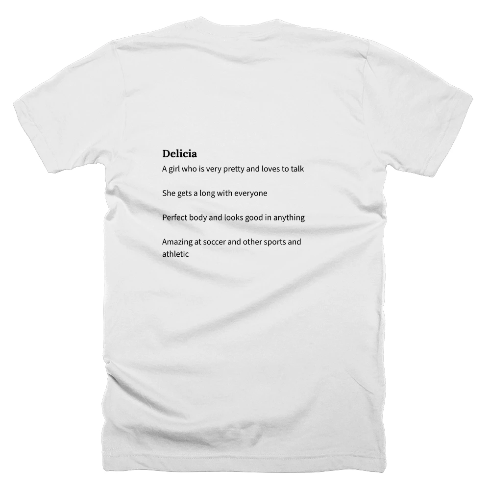 T-shirt with a definition of 'Delicia' printed on the back
