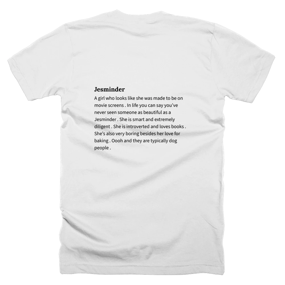 T-shirt with a definition of 'Jesminder' printed on the back
