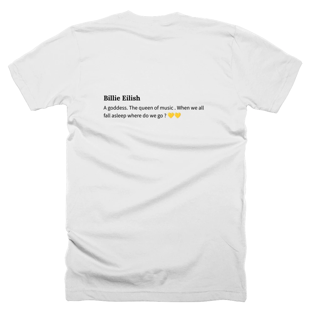 T-shirt with a definition of 'Billie Eilish' printed on the back