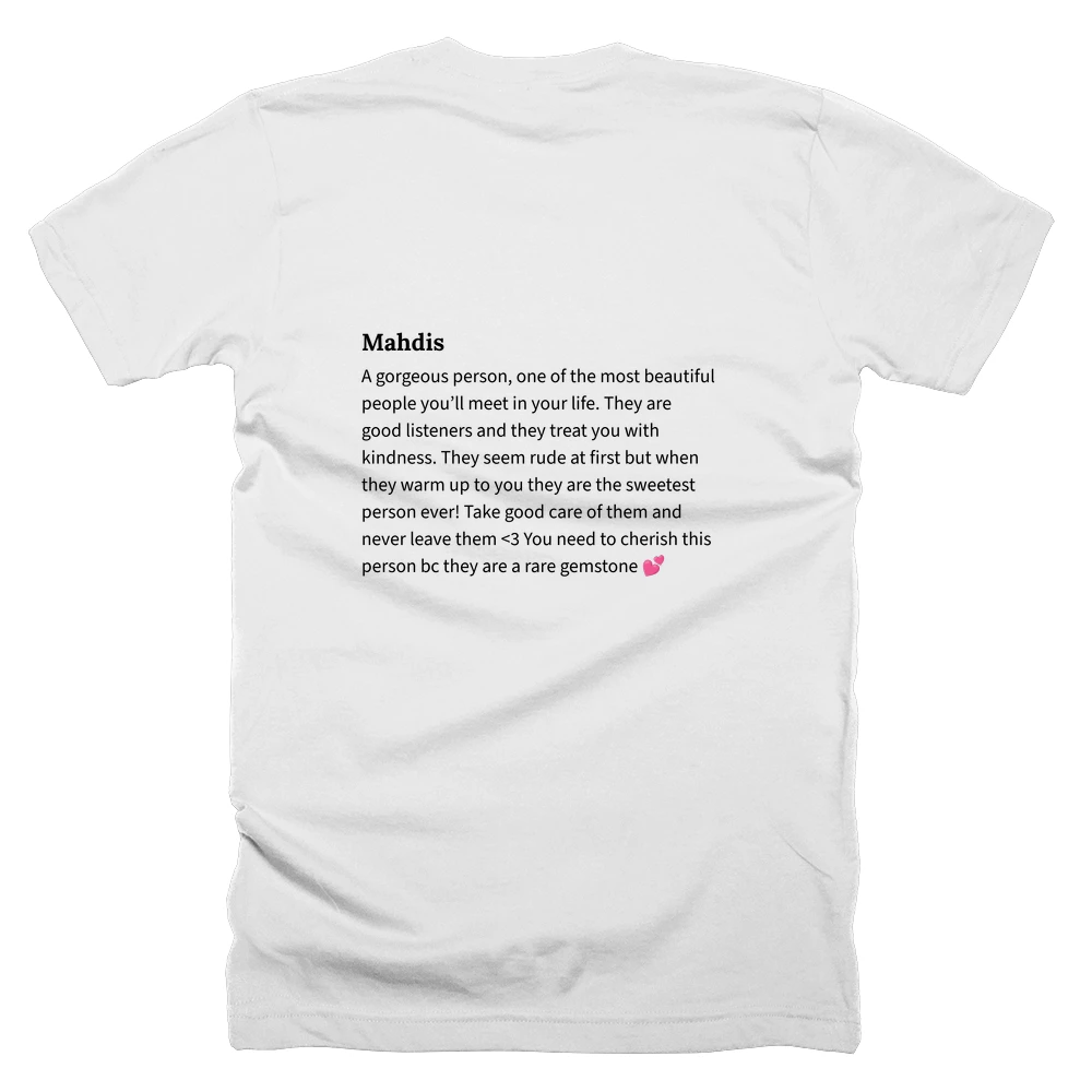 T-shirt with a definition of 'Mahdis' printed on the back