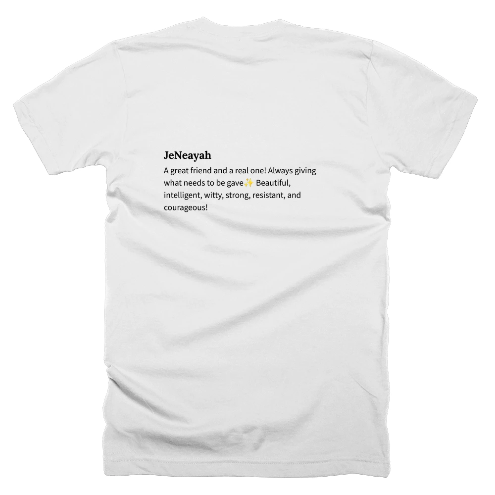 T-shirt with a definition of 'JeNeayah' printed on the back