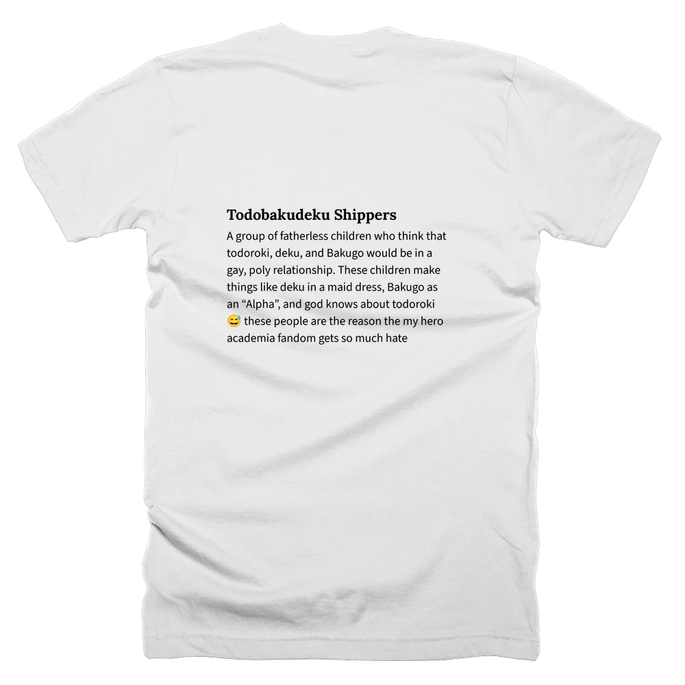 T-shirt with a definition of 'Todobakudeku Shippers' printed on the back