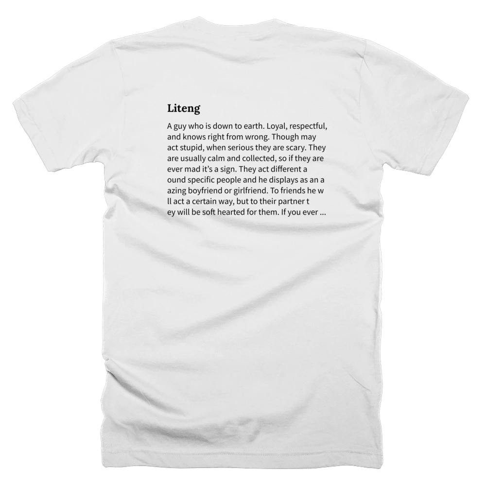 T-shirt with a definition of 'Liteng' printed on the back