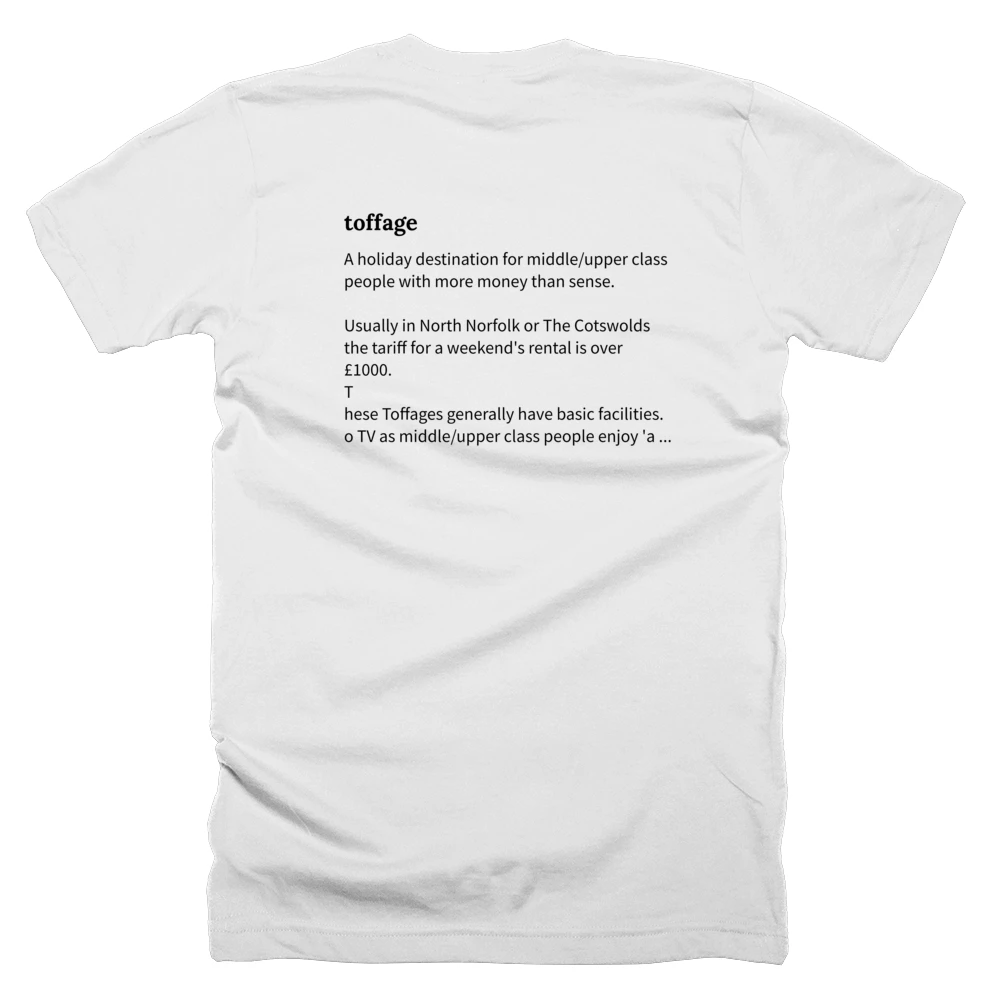 T-shirt with a definition of 'toffage' printed on the back