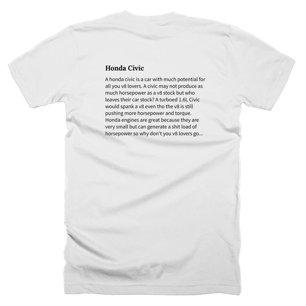 T-shirt with a definition of 'Honda Civic' printed on the back