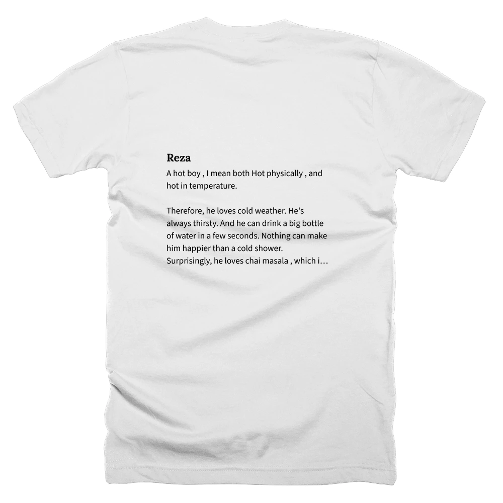T-shirt with a definition of 'Reza' printed on the back