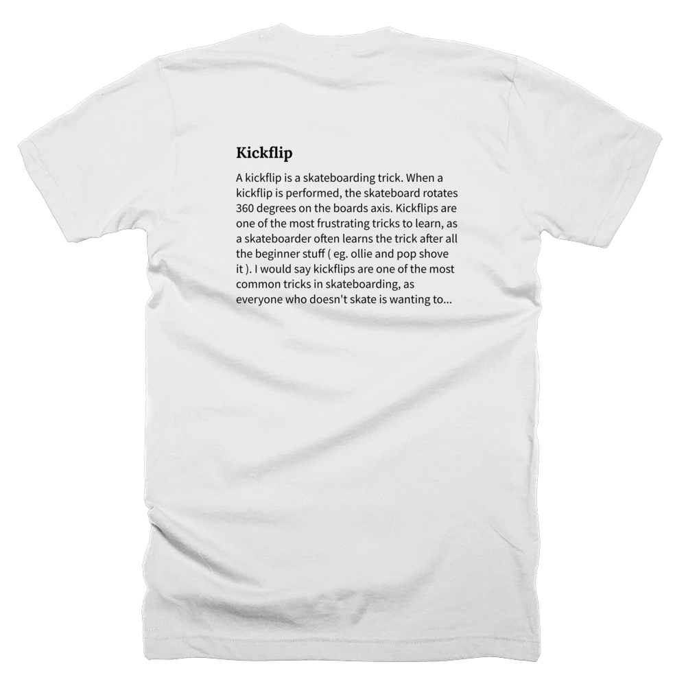 T-shirt with a definition of 'Kickflip' printed on the back