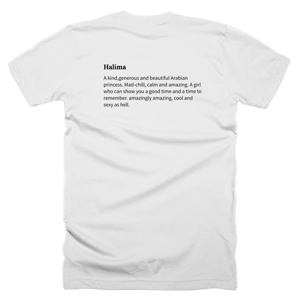 T-shirt with a definition of 'Halima' printed on the back