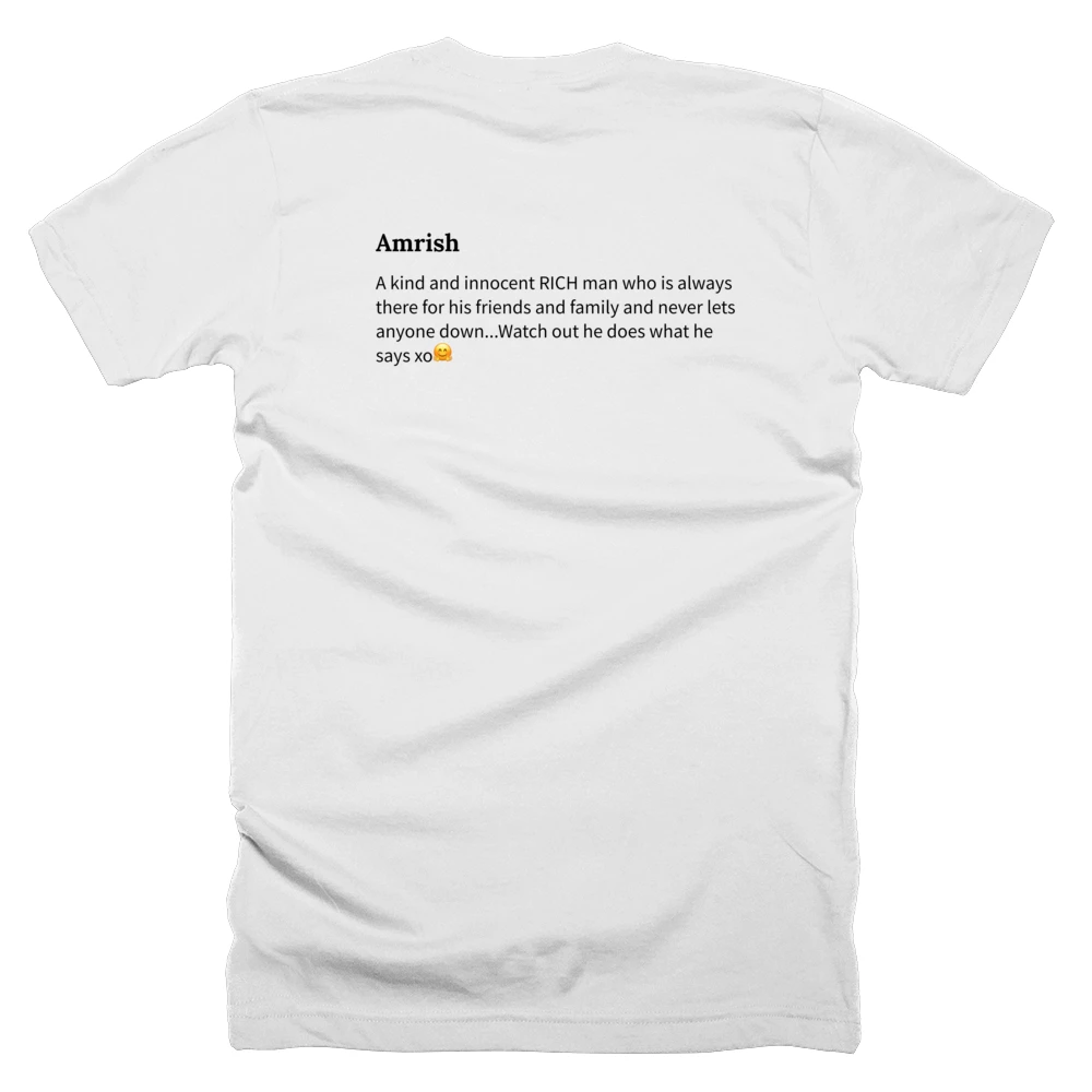T-shirt with a definition of 'Amrish' printed on the back