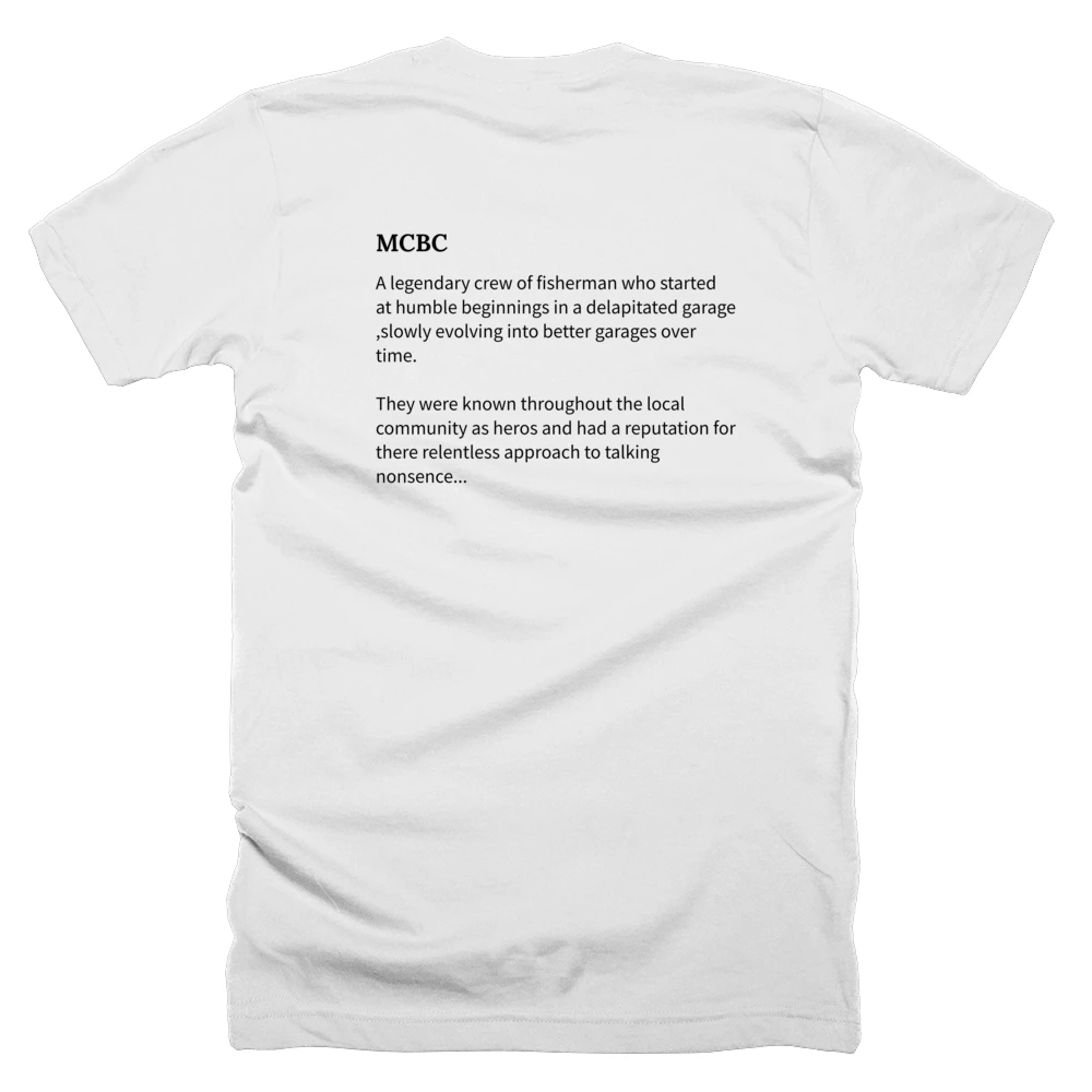 T-shirt with a definition of 'MCBC' printed on the back