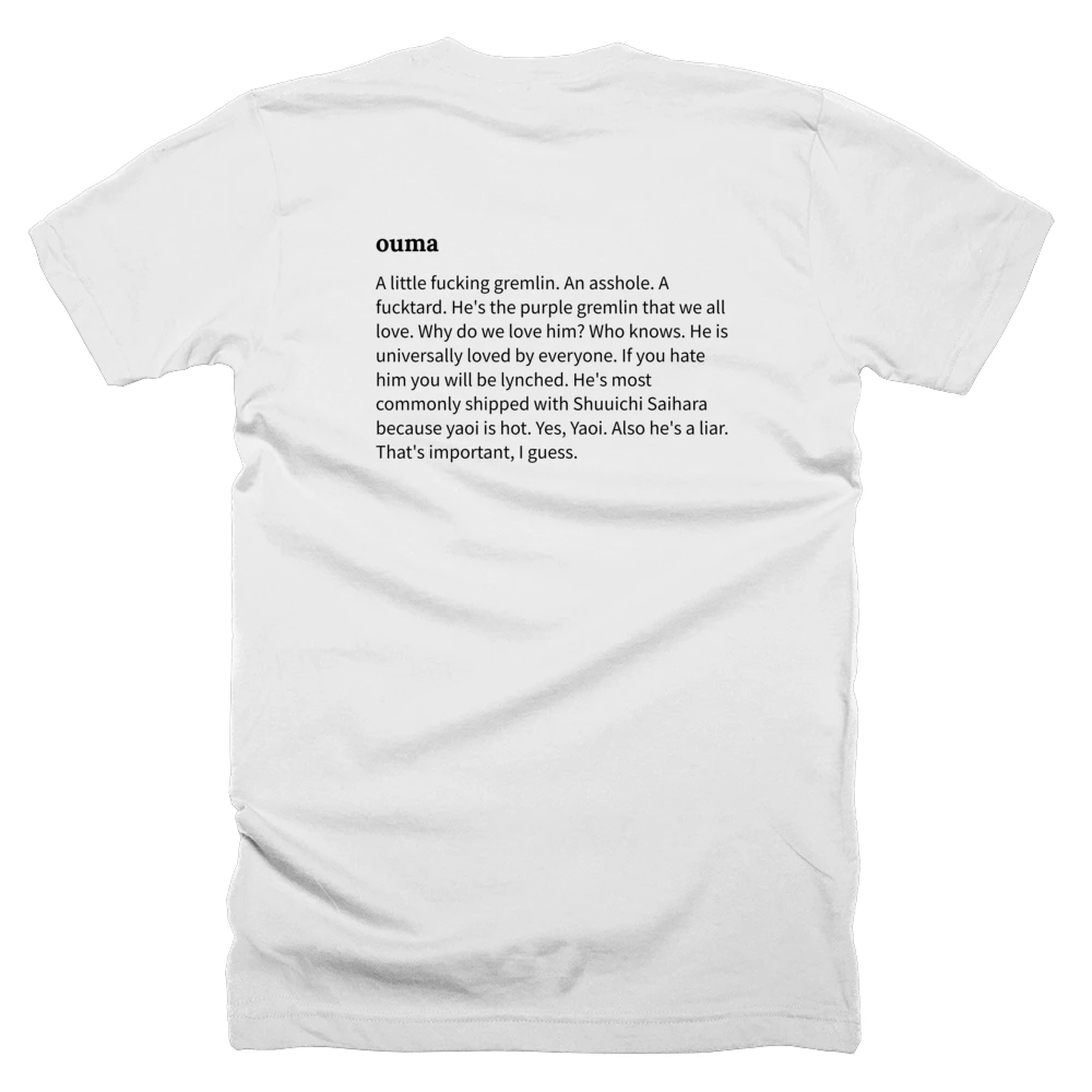 T-shirt with a definition of 'ouma' printed on the back