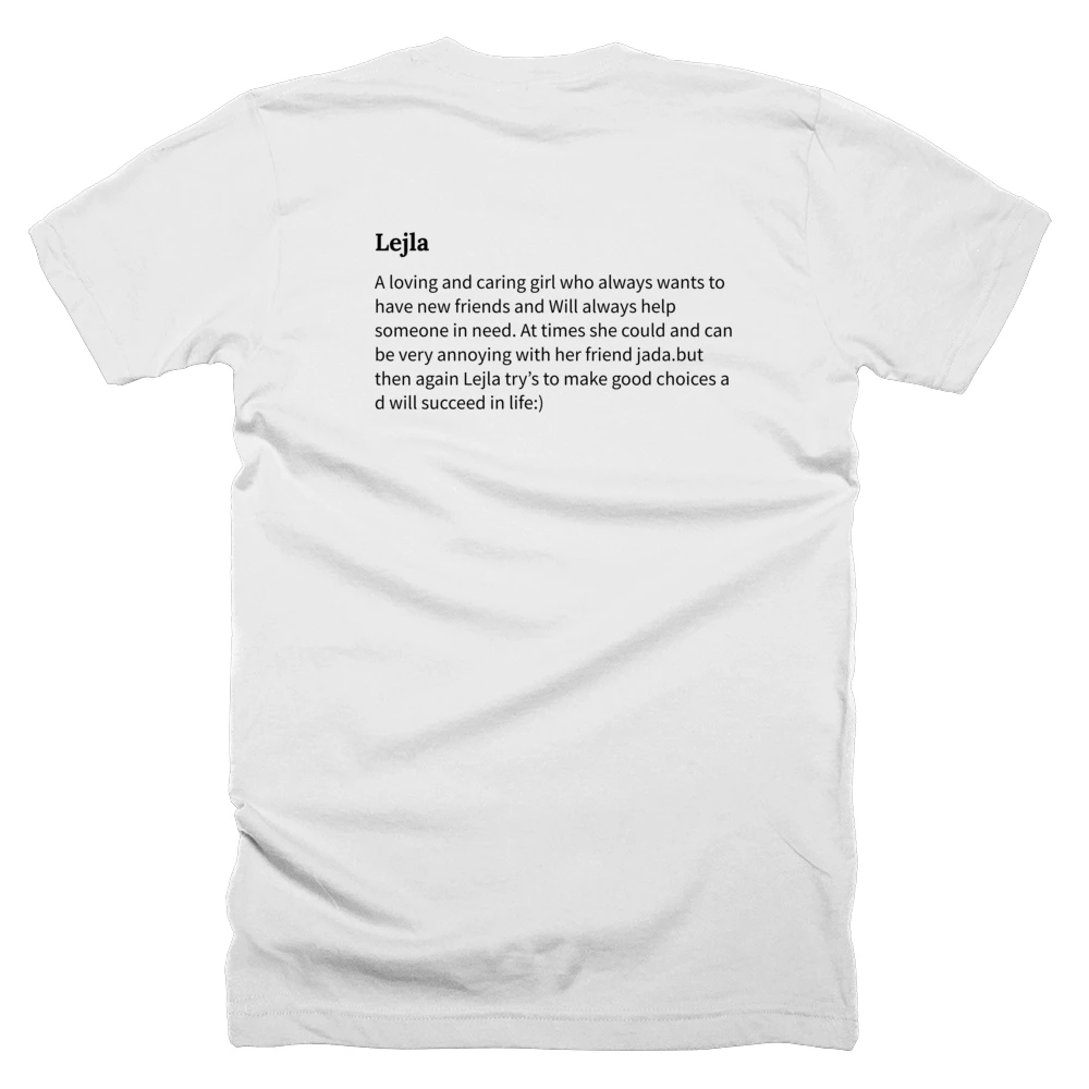 T-shirt with a definition of 'Lejla' printed on the back