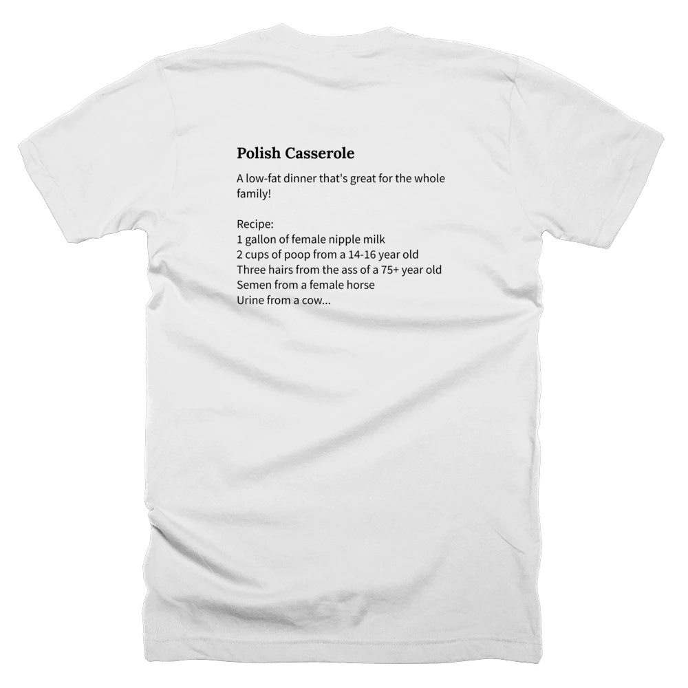 T-shirt with a definition of 'Polish Casserole' printed on the back