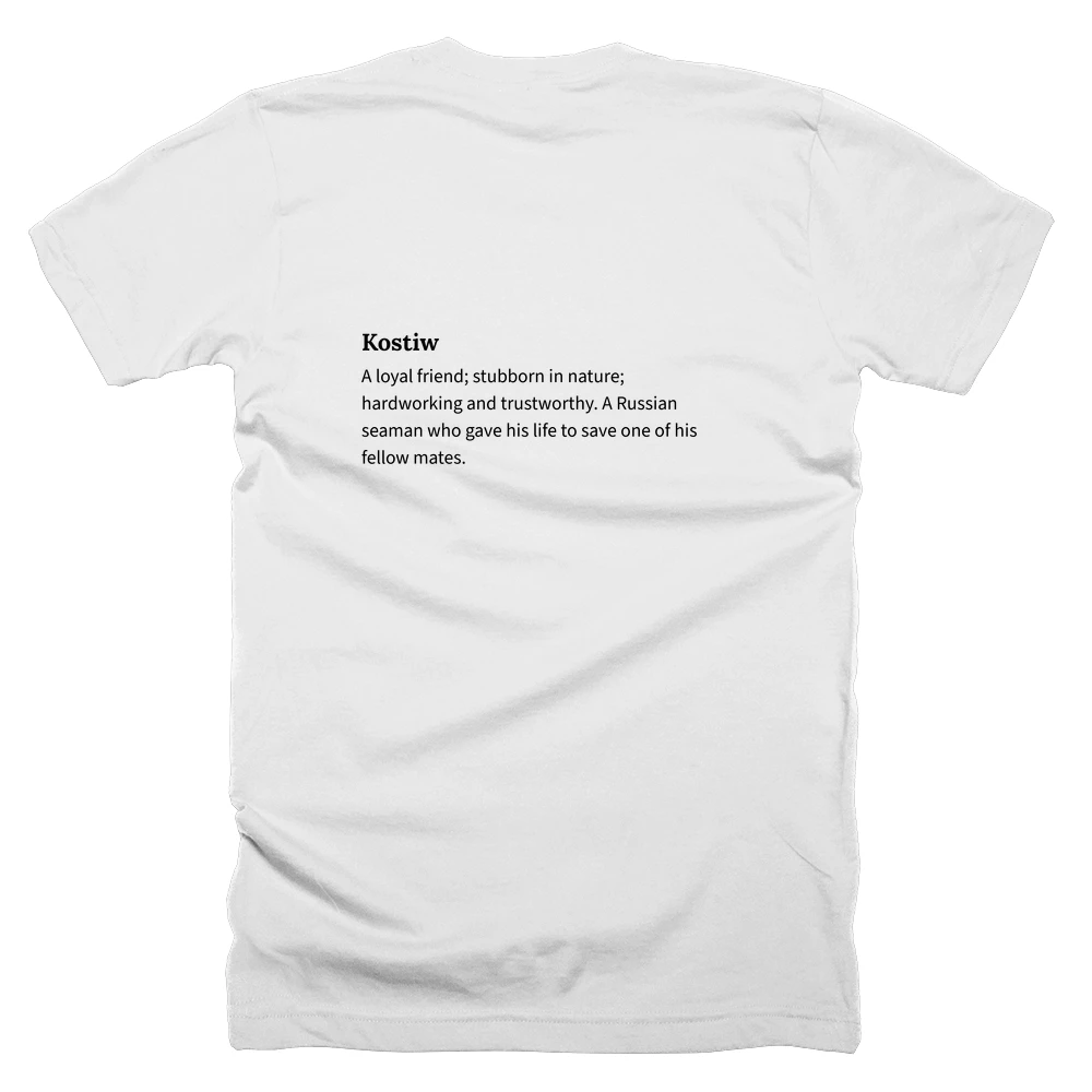 T-shirt with a definition of 'Kostiw' printed on the back