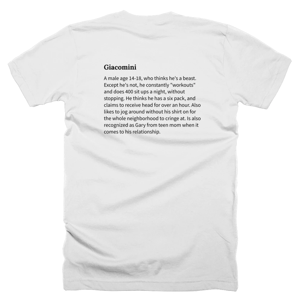 T-shirt with a definition of 'Giacomini' printed on the back