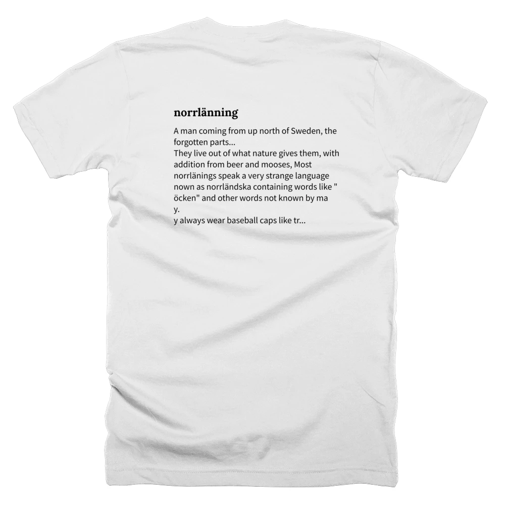 T-shirt with a definition of 'norrlänning' printed on the back