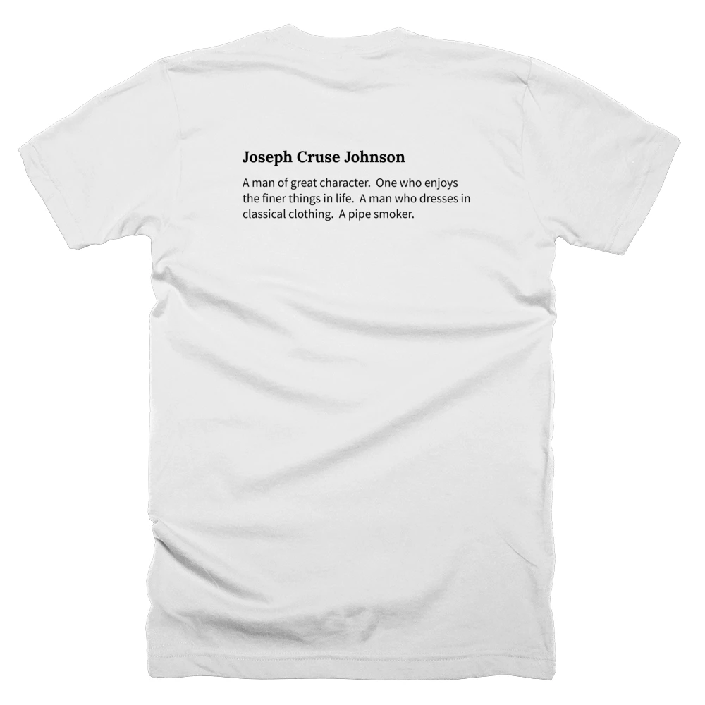 T-shirt with a definition of 'Joseph Cruse Johnson' printed on the back
