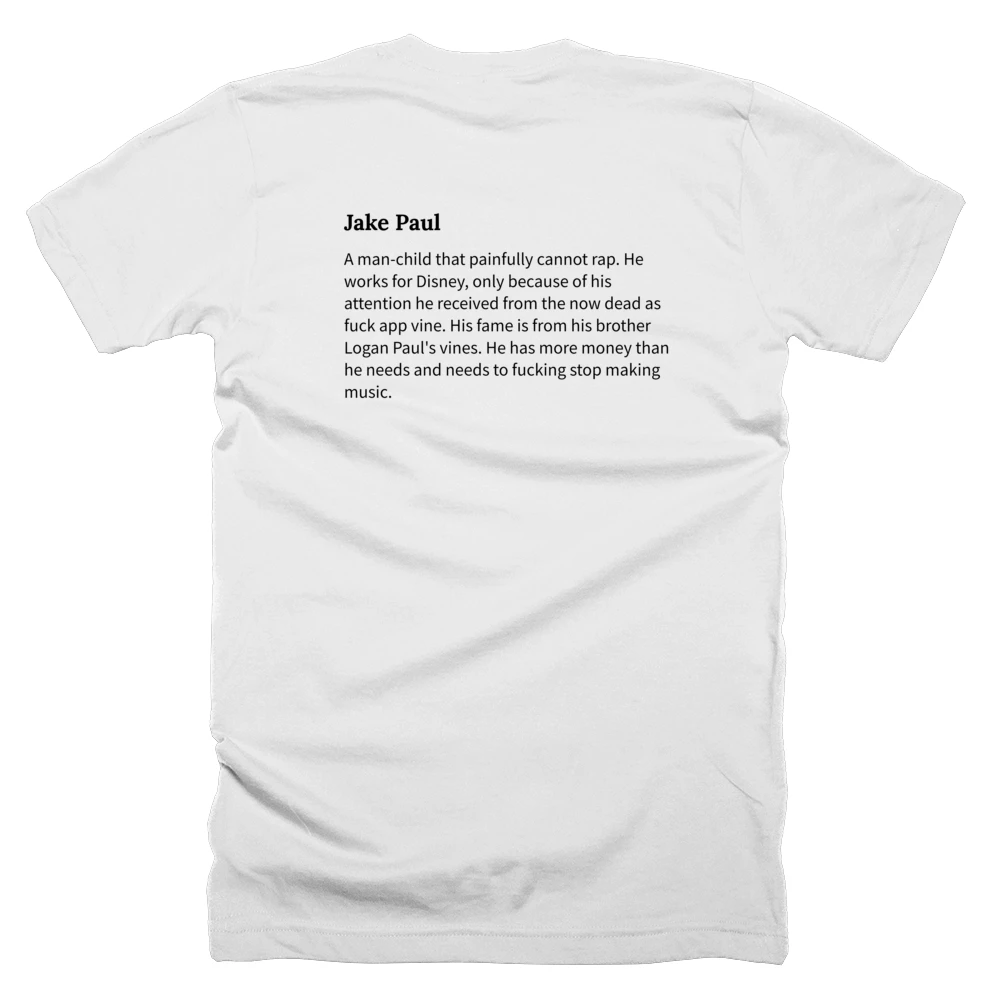 T-shirt with a definition of 'Jake Paul' printed on the back
