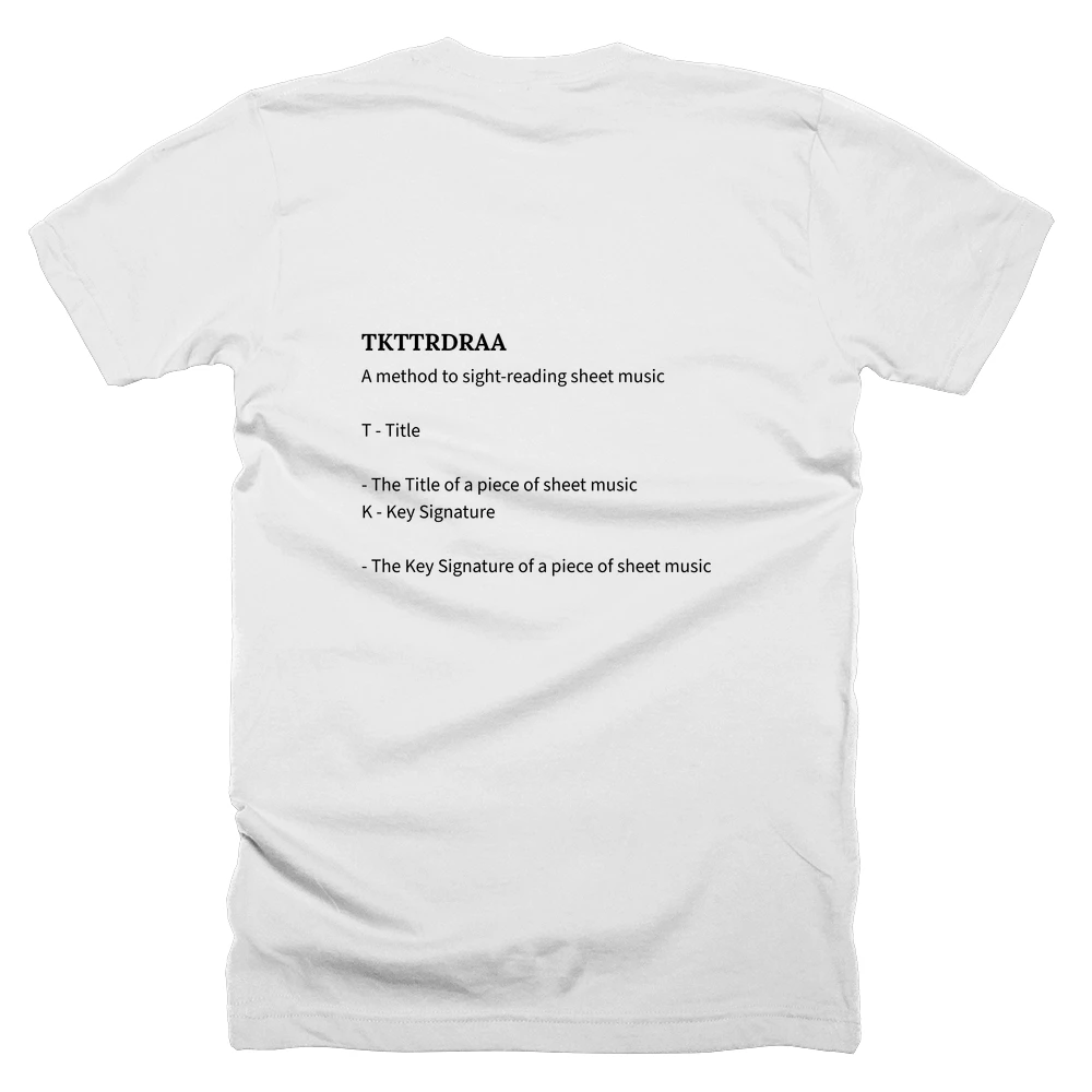 T-shirt with a definition of 'TKTTRDRAA' printed on the back