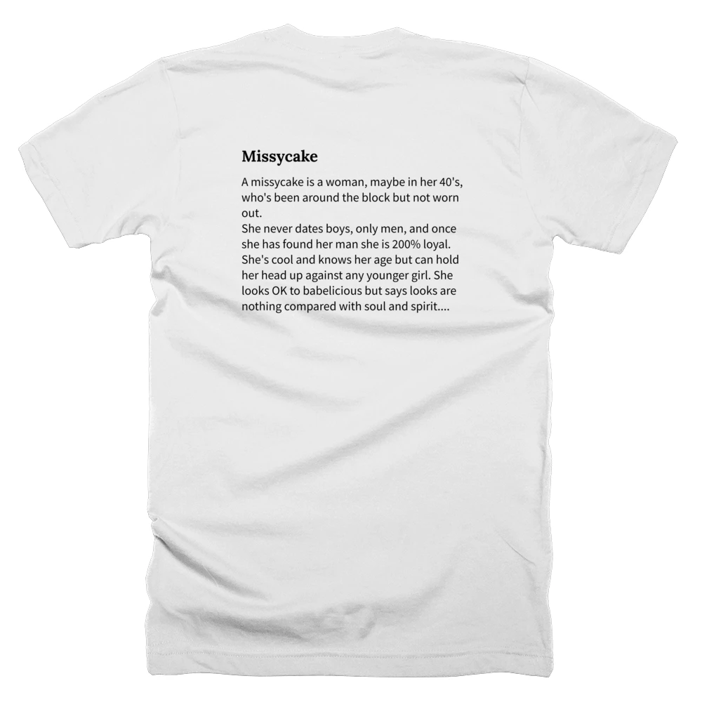 T-shirt with a definition of 'Missycake' printed on the back