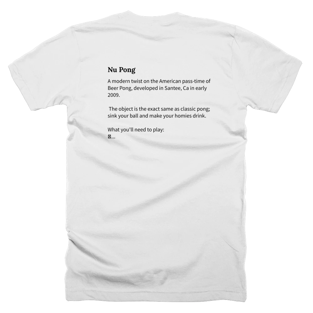 T-shirt with a definition of 'Nu Pong' printed on the back