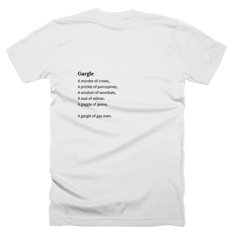 T-shirt with a definition of 'Gargle' printed on the back