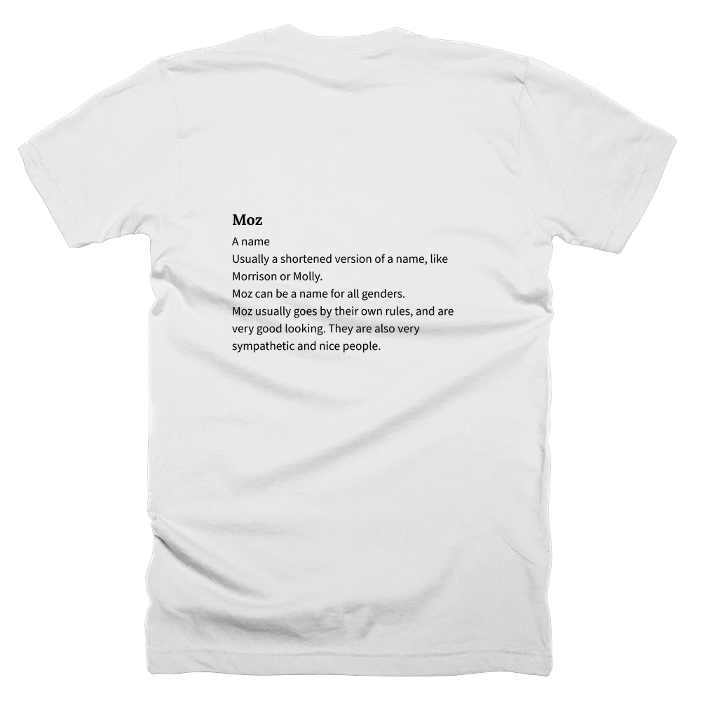 T-shirt with a definition of 'Moz' printed on the back