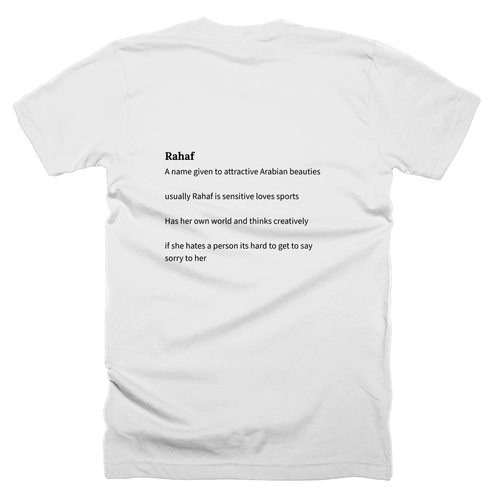 T-shirt with a definition of 'Rahaf' printed on the back