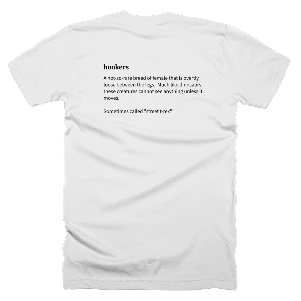 T-shirt with a definition of 'hookers' printed on the back