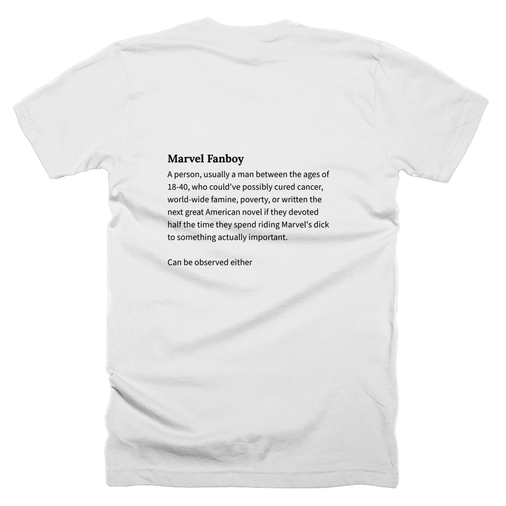 T-shirt with a definition of 'Marvel Fanboy' printed on the back