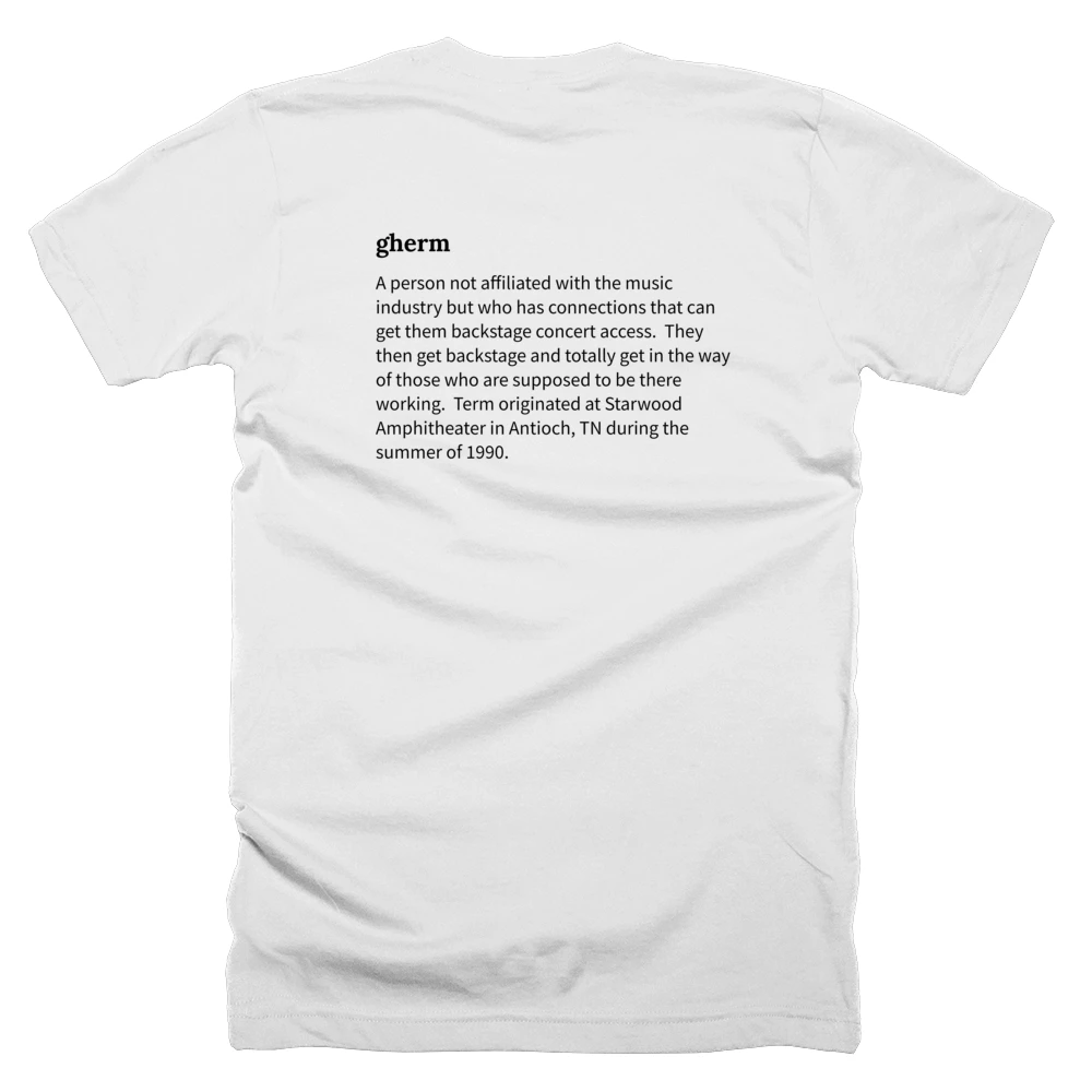 T-shirt with a definition of 'gherm' printed on the back