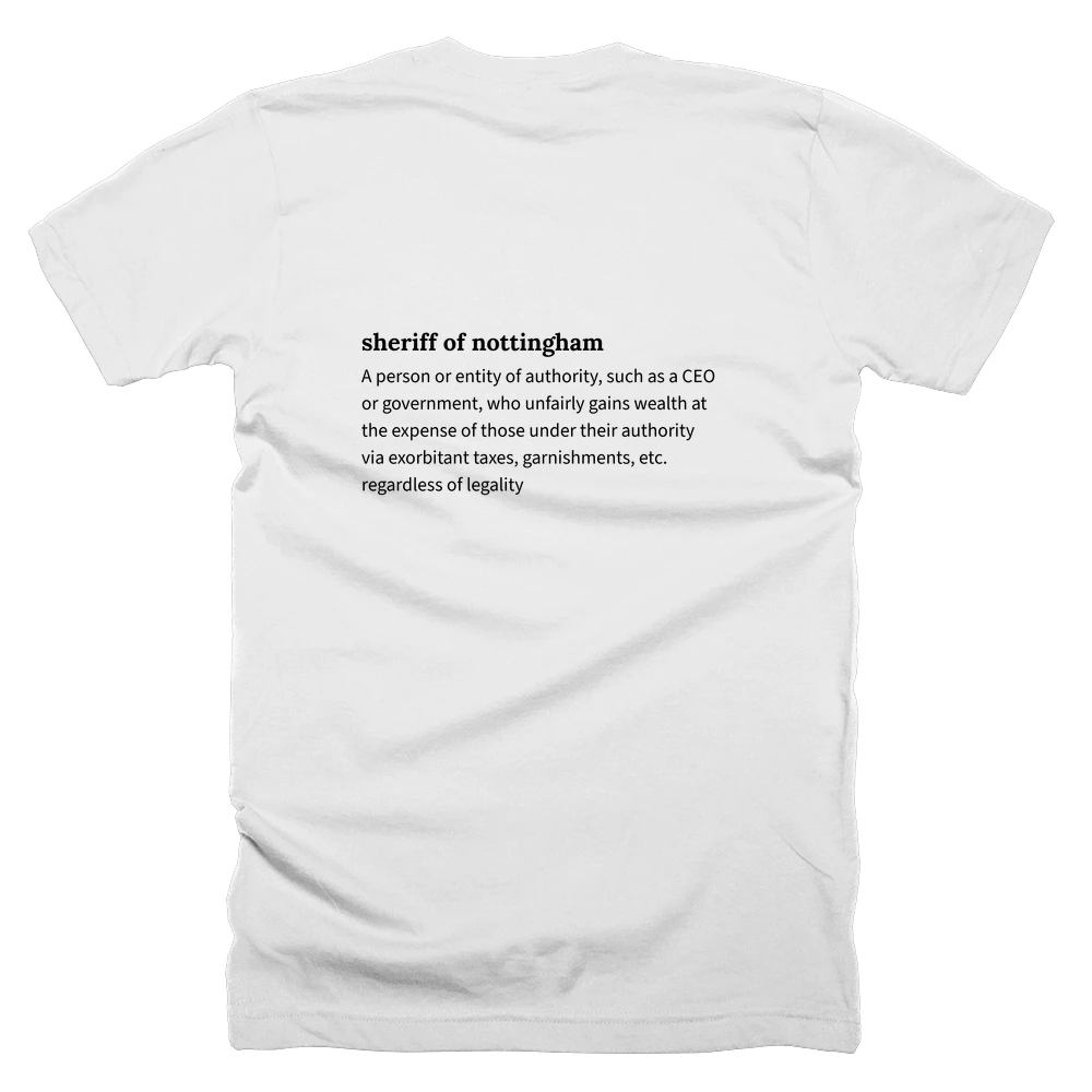 T-shirt with a definition of 'sheriff of nottingham' printed on the back