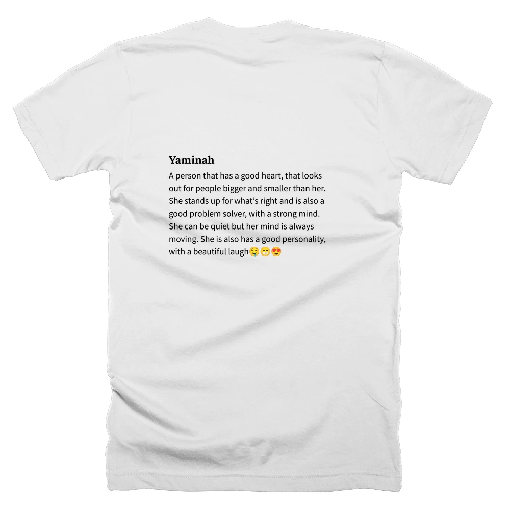 T-shirt with a definition of 'Yaminah' printed on the back