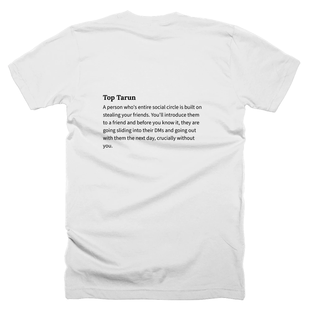 T-shirt with a definition of 'Top Tarun' printed on the back